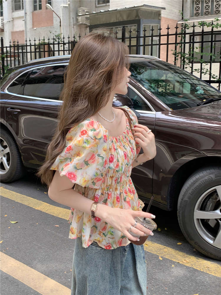 花柄 ファッション レトロ花柄 夏色チュニック ふんわりブラウス