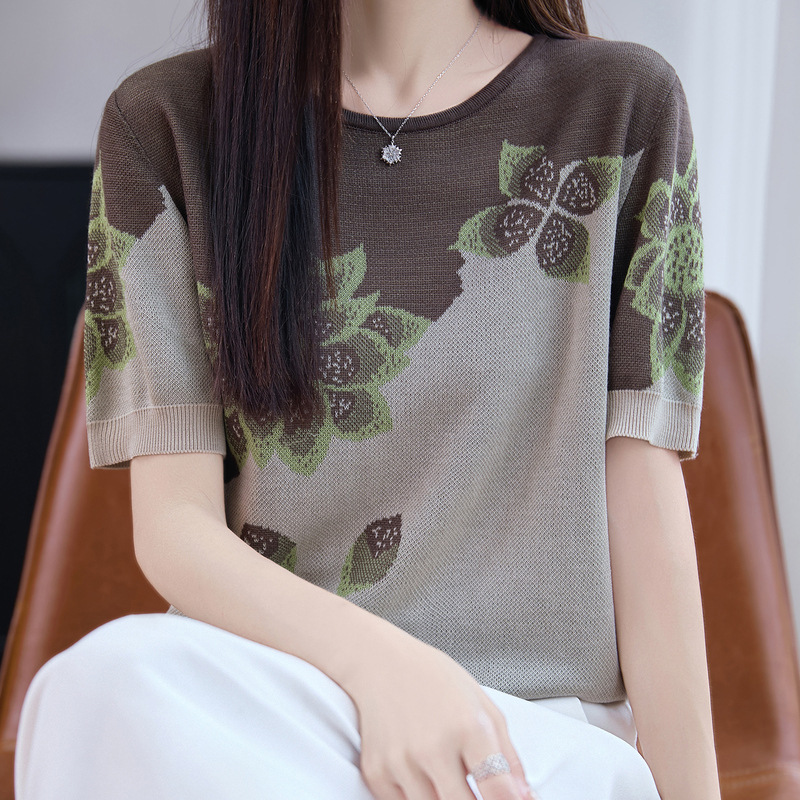 花柄 ファッション 優雅な花模様 ニットプルオーバー