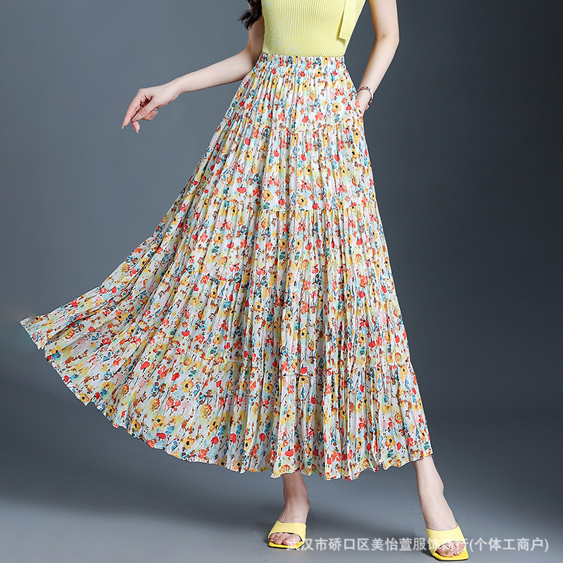 花柄 ファッション 花咲くプリーツマキシスカート