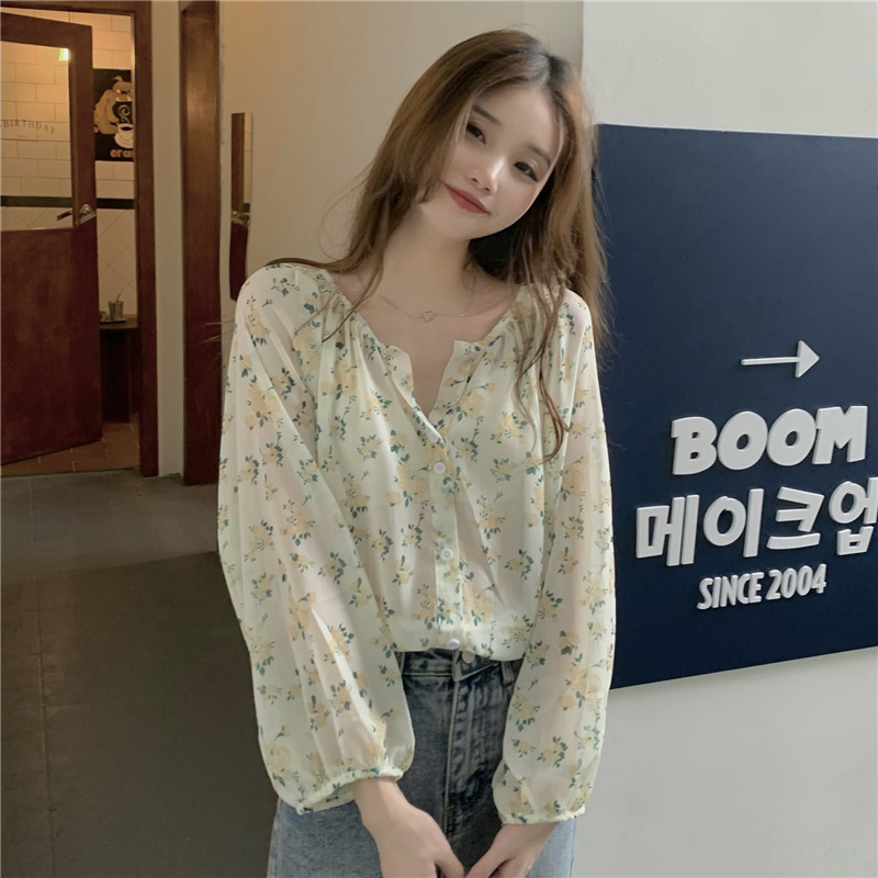 花柄 ファッション パフスリーブ 花柄ブラウス ゆったり着れる シフォントップス