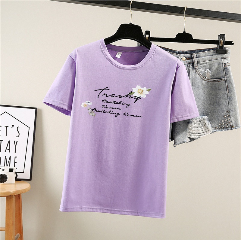 花柄 ファッション 優美な花刺繍 シンプルリラックスティー