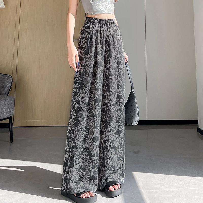 花柄 ファッション 優雅な花模様ワイドパンツ