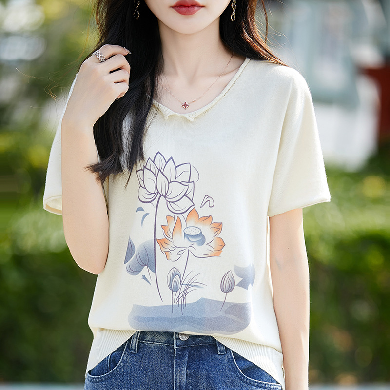 花柄 ファッション 優美な花影 ニットトップス