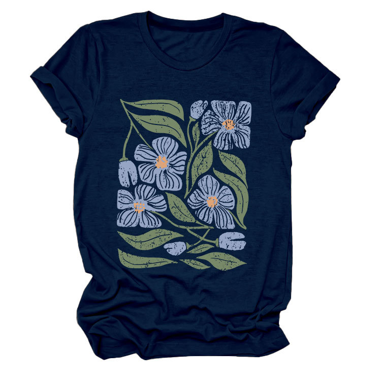 花柄 ファッション 優美な花園プリント 半袖Tシャツ