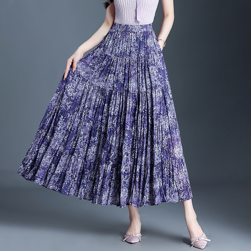 花柄 ファッション 花咲くプリーツマキシスカート