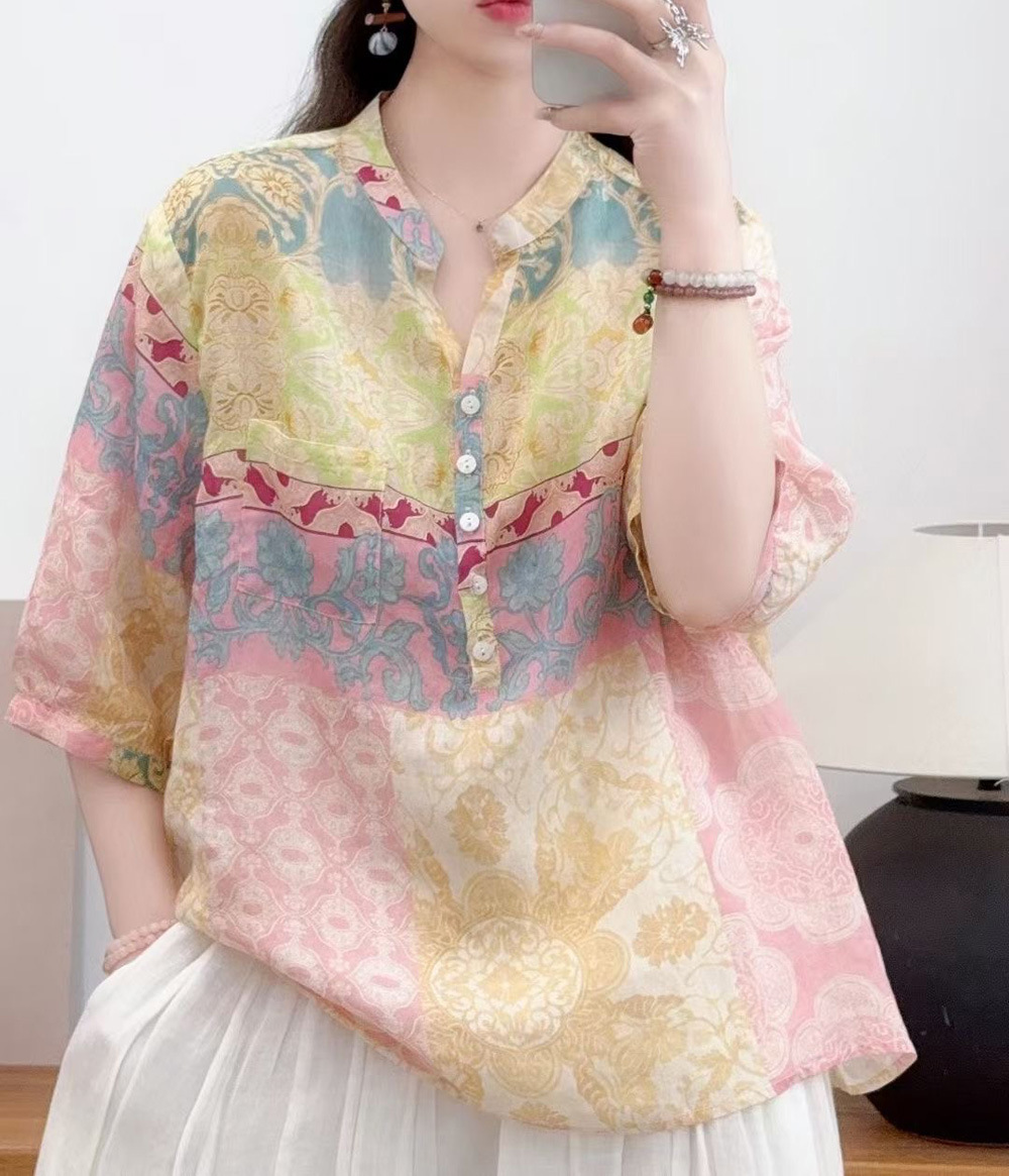 花柄 ファッション 水彩画風 七分袖シアーブラウス