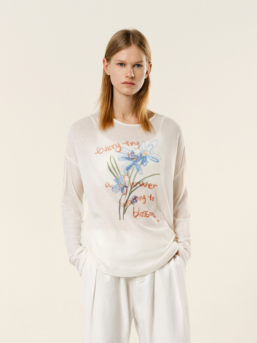 花柄 ファッション 花言葉 水彩画 長袖Tシャツ