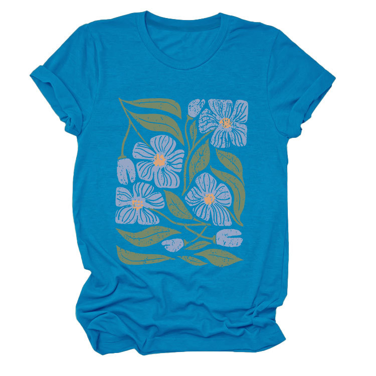 花柄 ファッション 優美な花園プリント 半袖Tシャツ