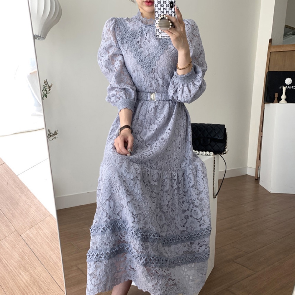 花柄 ファッション 花柄レース パフスリーブ ワンピース 宮廷風 レディース