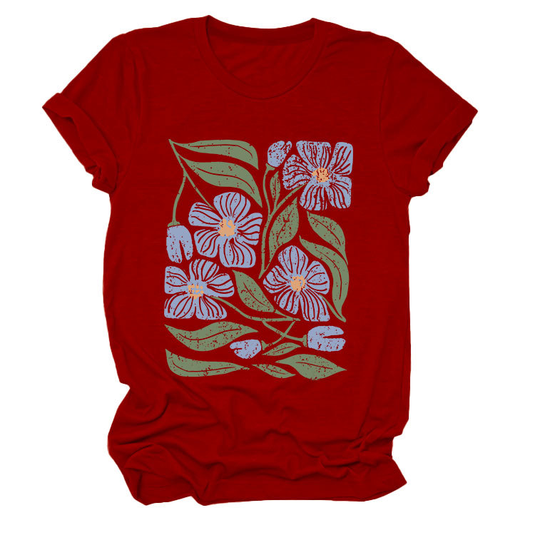 花柄 ファッション 優美な花園プリント 半袖Tシャツ