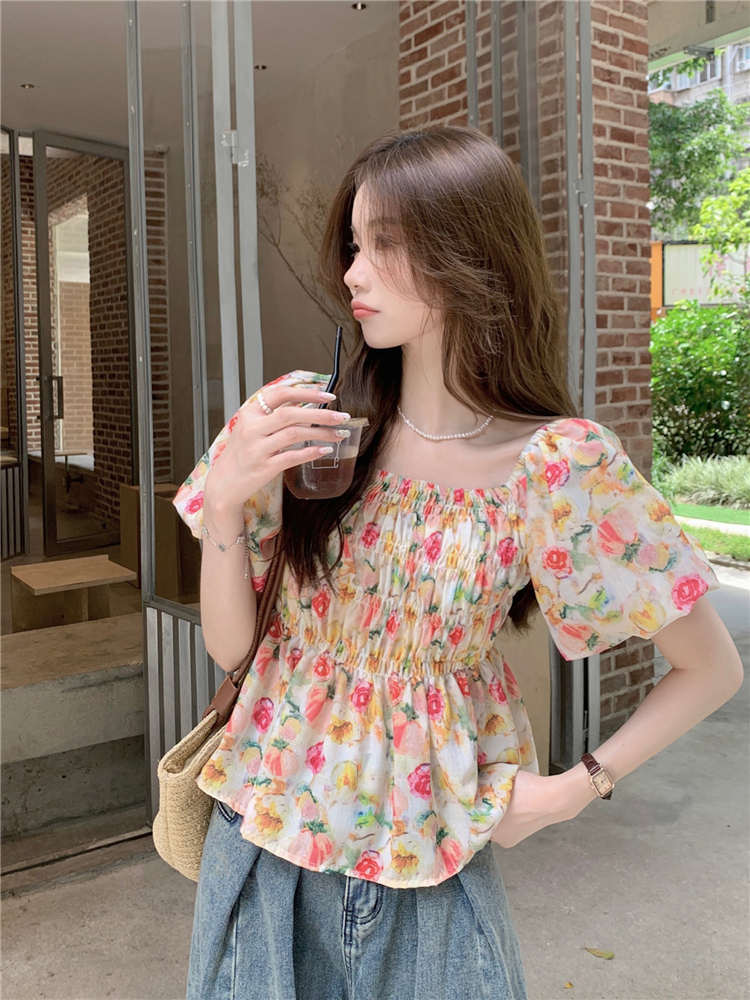 花柄 ファッション レトロ花柄 夏色チュニック ふんわりブラウス