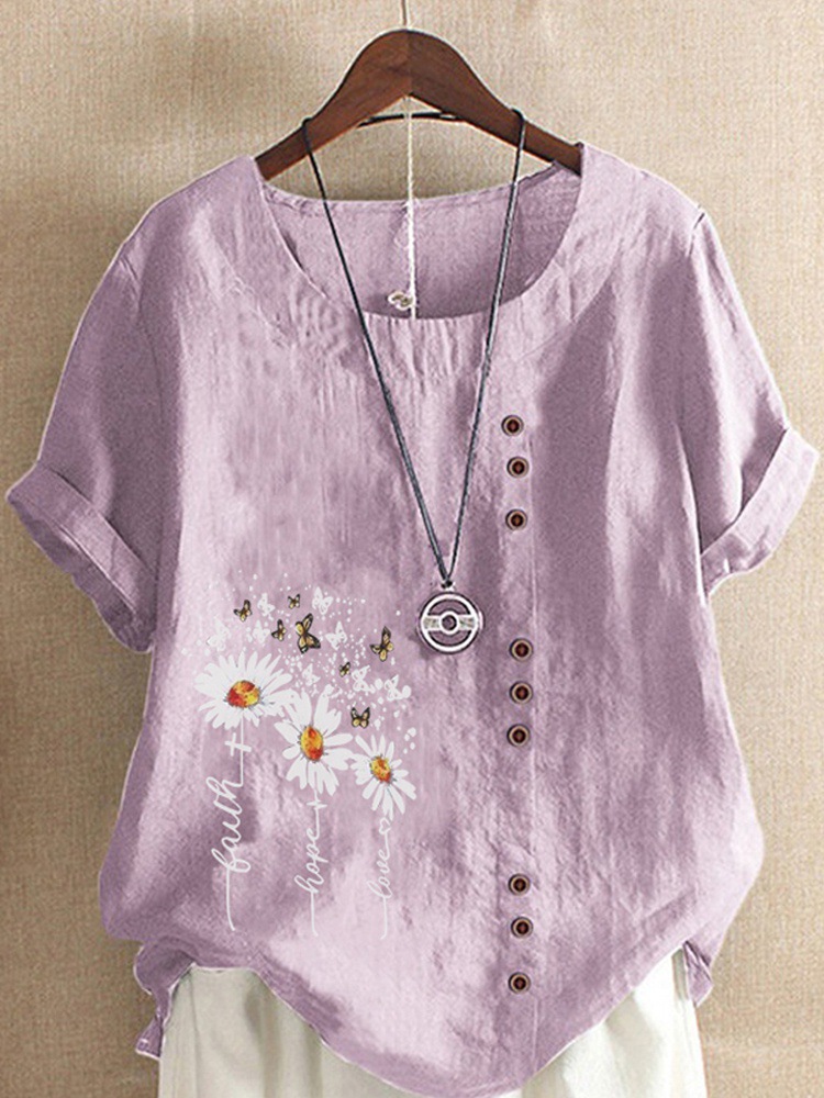 花柄 ファッション 蝶舞う野花刺繍ゆったりチュニック