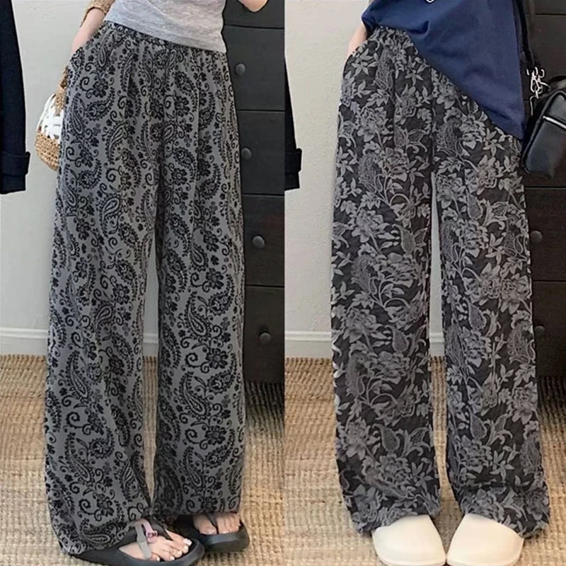 花柄 ファッション 優雅な花模様ワイドパンツ