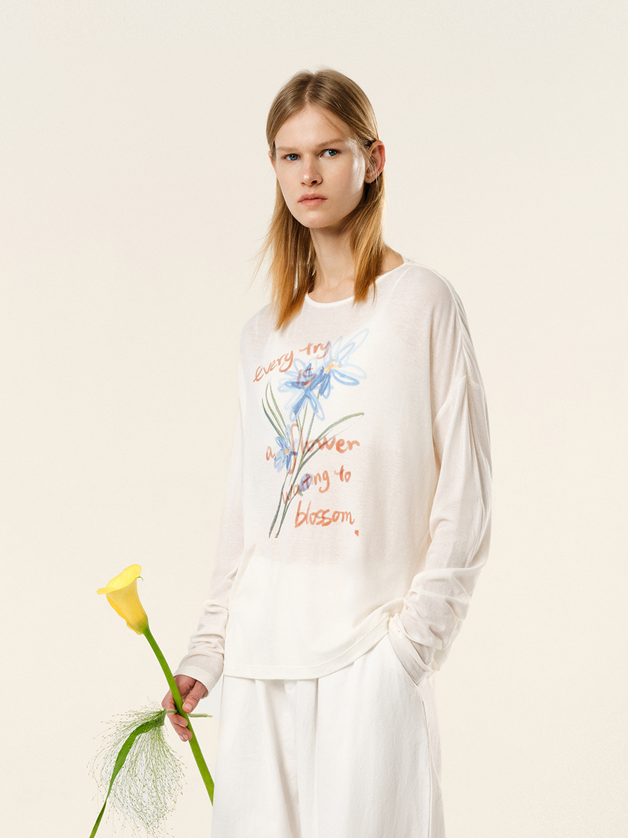 花柄 ファッション 花言葉 水彩画 長袖Tシャツ