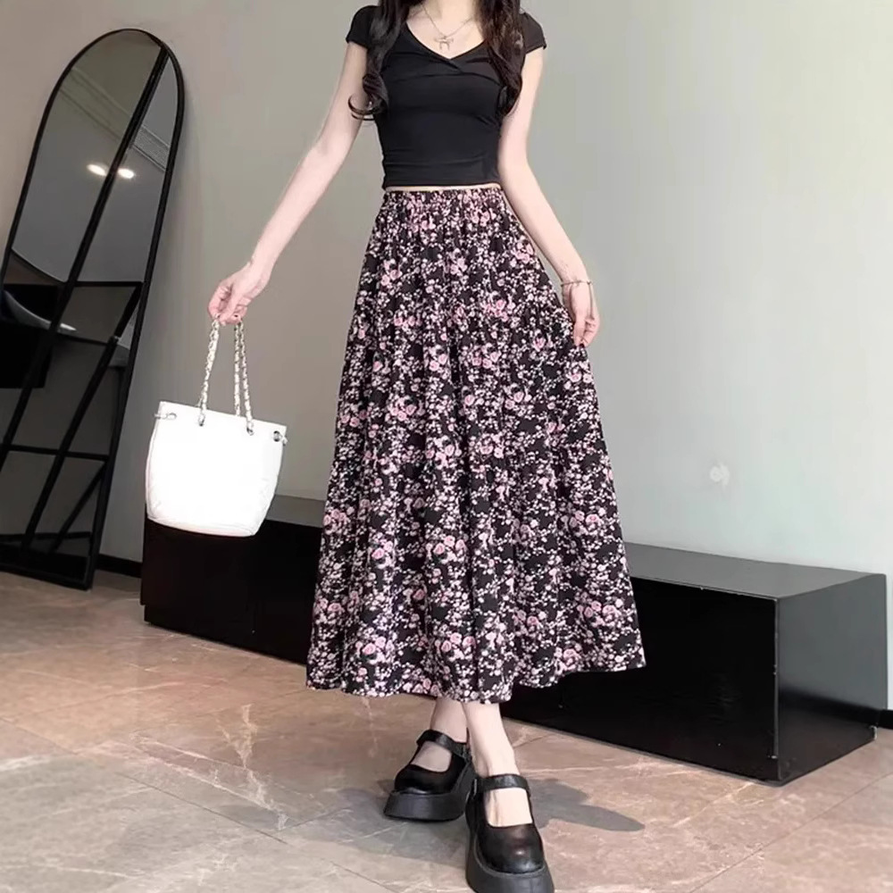 花柄 ファッション 優美な花園ロングフレアスカート