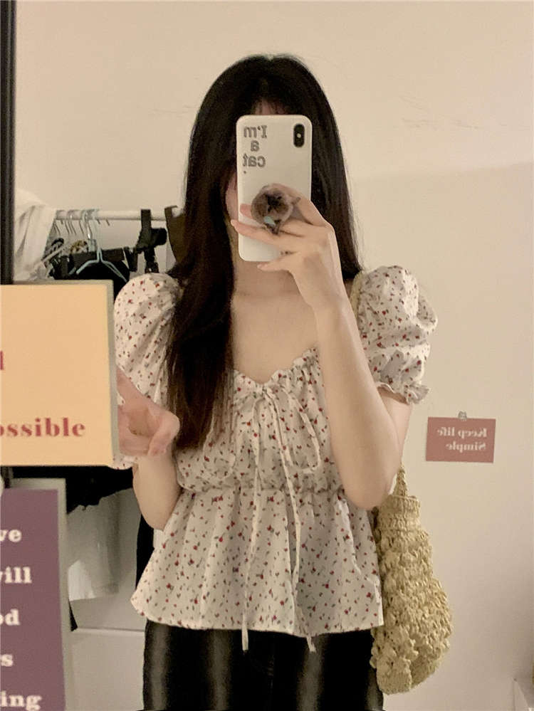 花柄 ファッション 夏向け 小花柄 パフスリーブ チュニック ブラウス