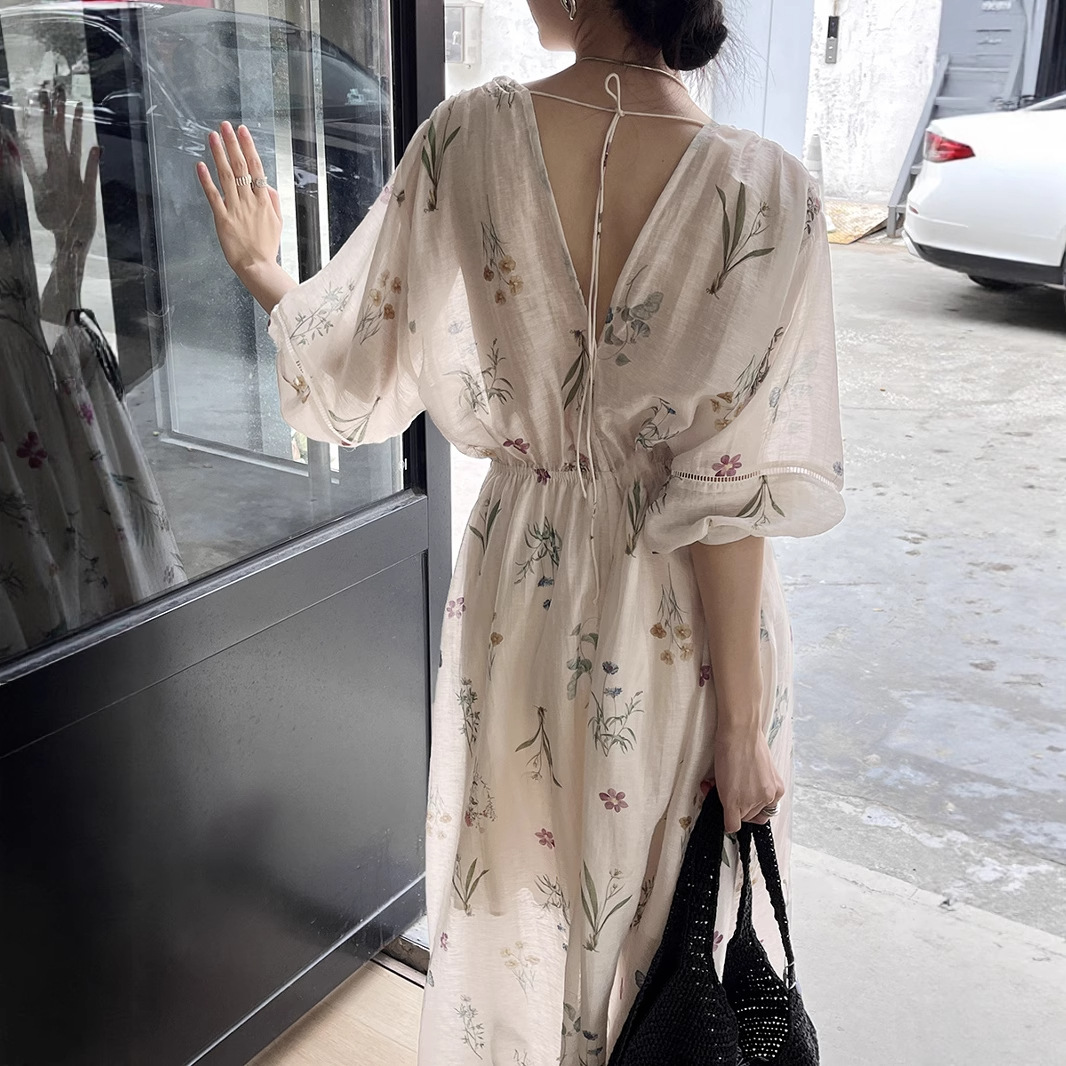 花柄 ファッション 優美な草花模様 ゆったりワンピース