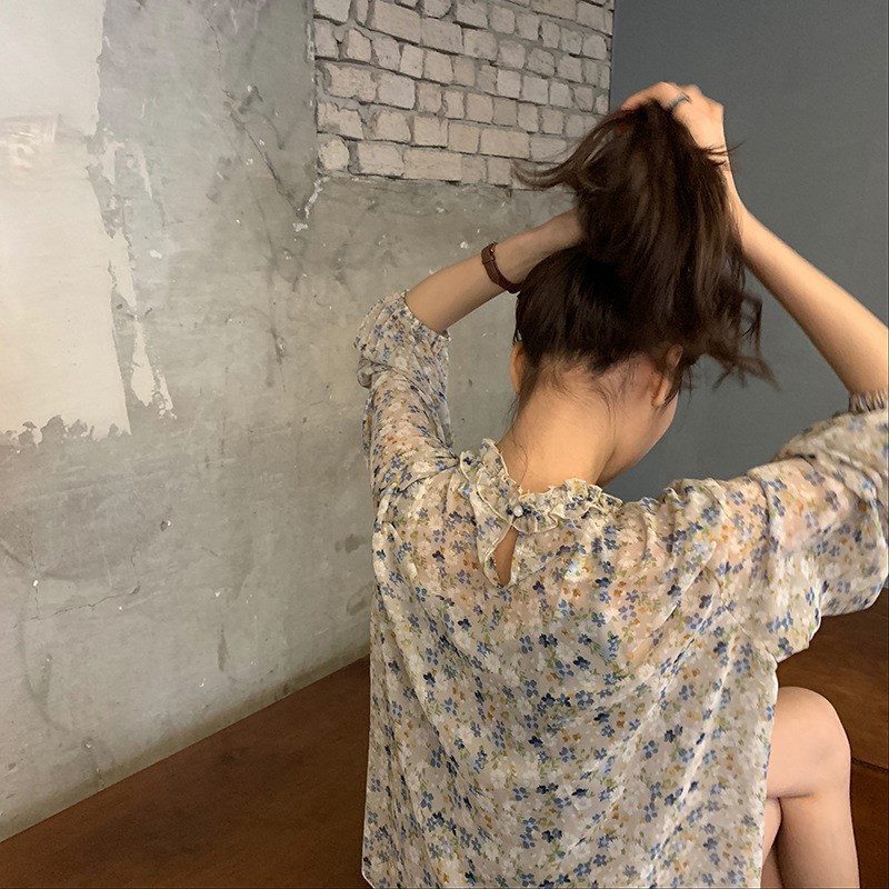 花柄 ファッション 優美フリルシフォン小花ブラウス