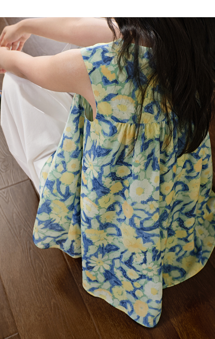 花柄 ファッション 水彩花柄 ふんわりチュニック