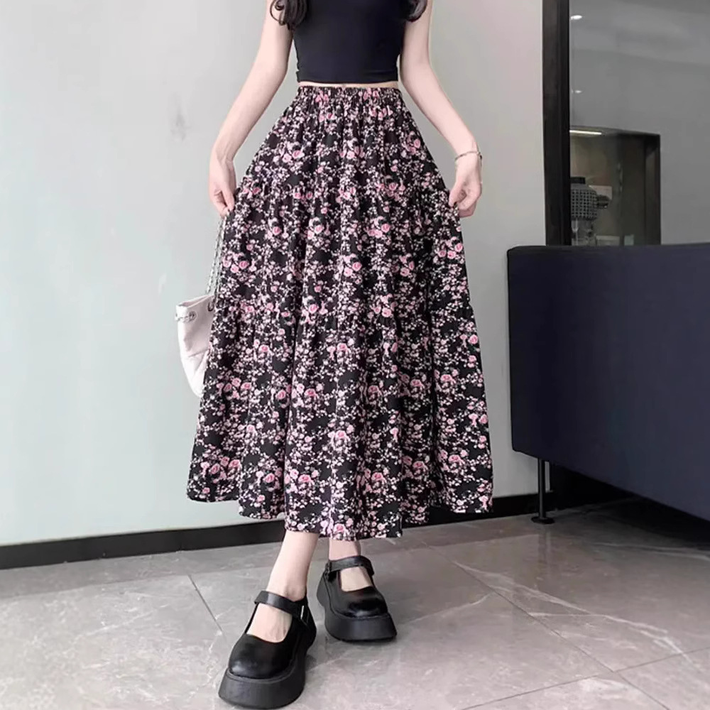 花柄 ファッション 優美な花園ロングフレアスカート