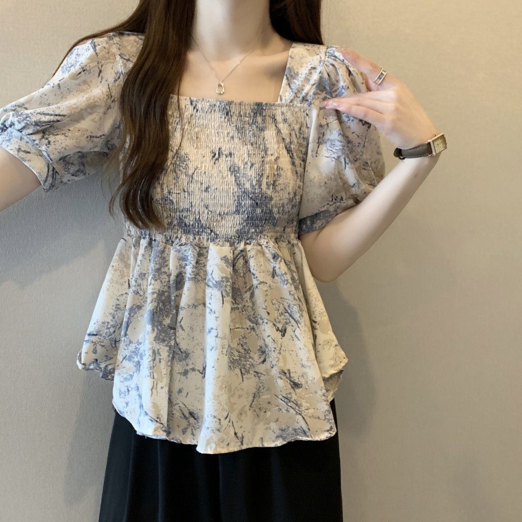花柄 ファッション 水彩花模様 シャーリングチュニック