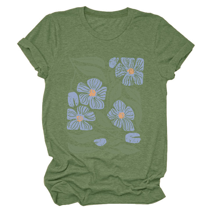 花柄 ファッション 優美な花園プリント 半袖Tシャツ