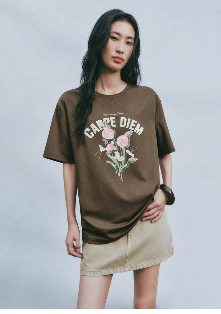 花柄 ファッション 今を楽しむ花束 ゆったりTシャツ