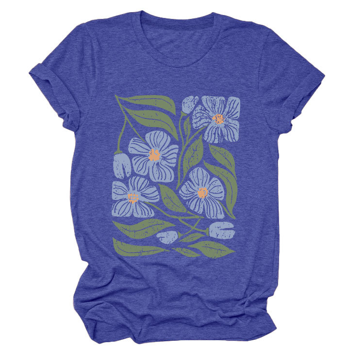 花柄 ファッション 優美な花園プリント 半袖Tシャツ
