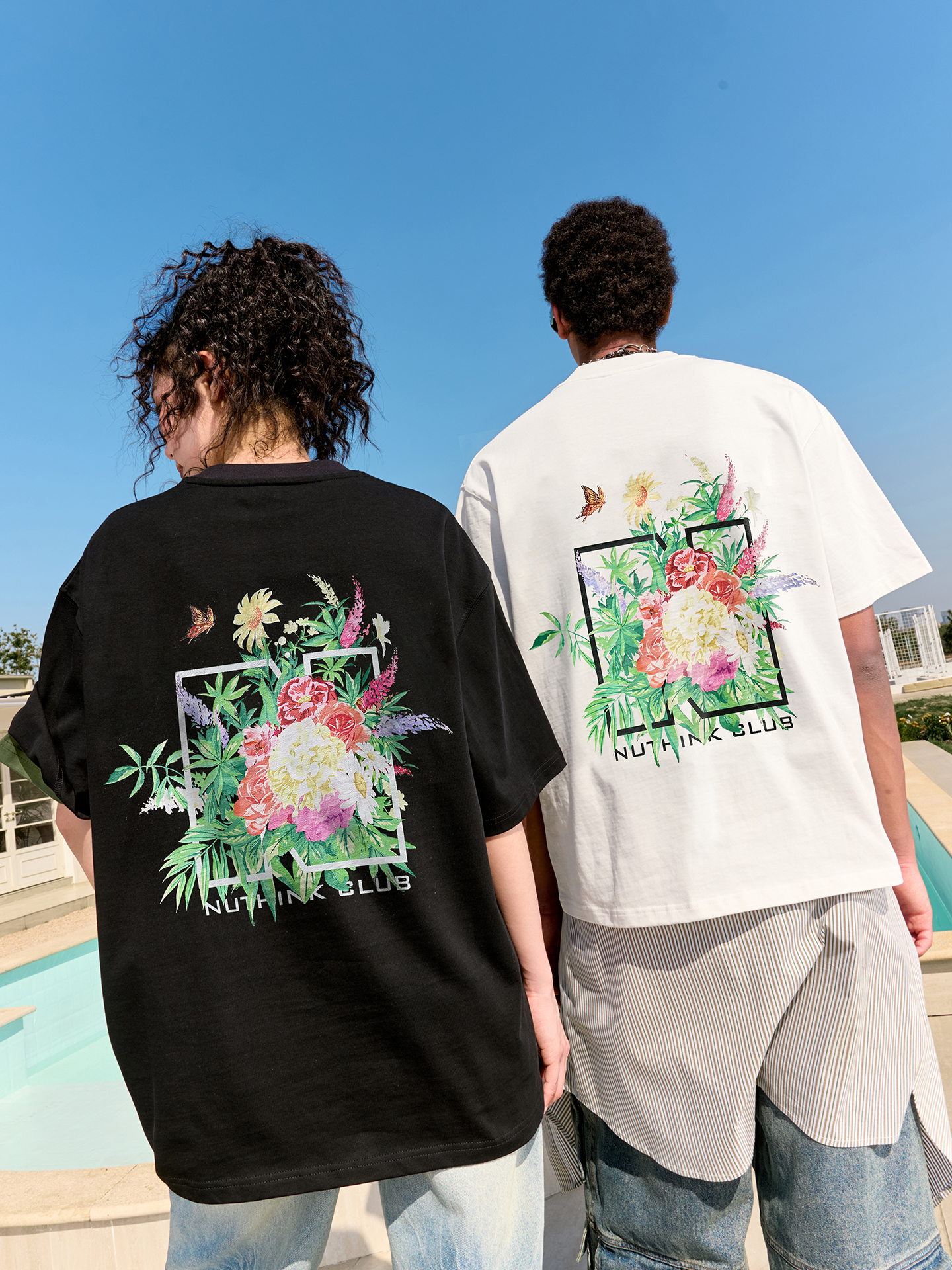 花柄 ファッション 花園フレーム ビッグシルエットティー