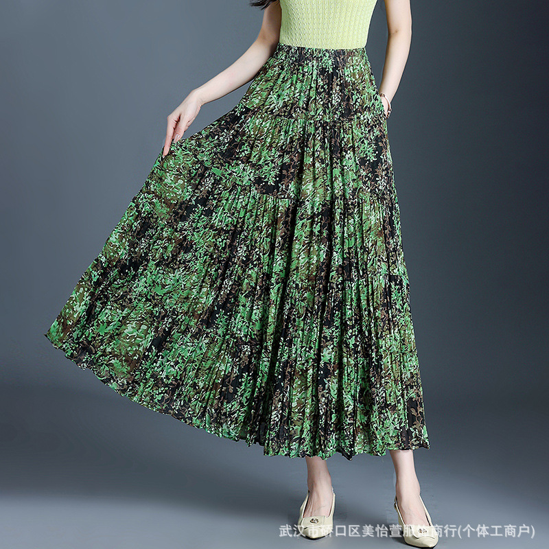 花柄 ファッション 花咲くプリーツマキシスカート
