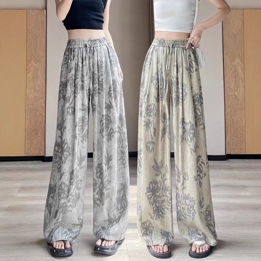 花柄 ファッション 繊細花模様ワイドパンツ