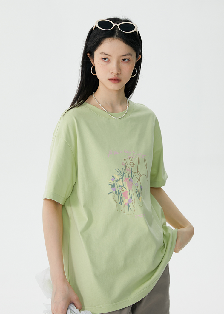 花柄 ファッション 花束を持つ少女 アートプリントティー