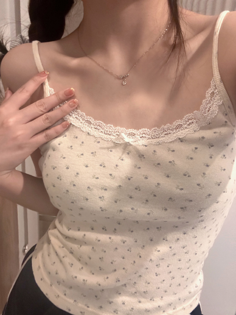 花柄 ファッション 小花柄フロントボタンリブTシャツ