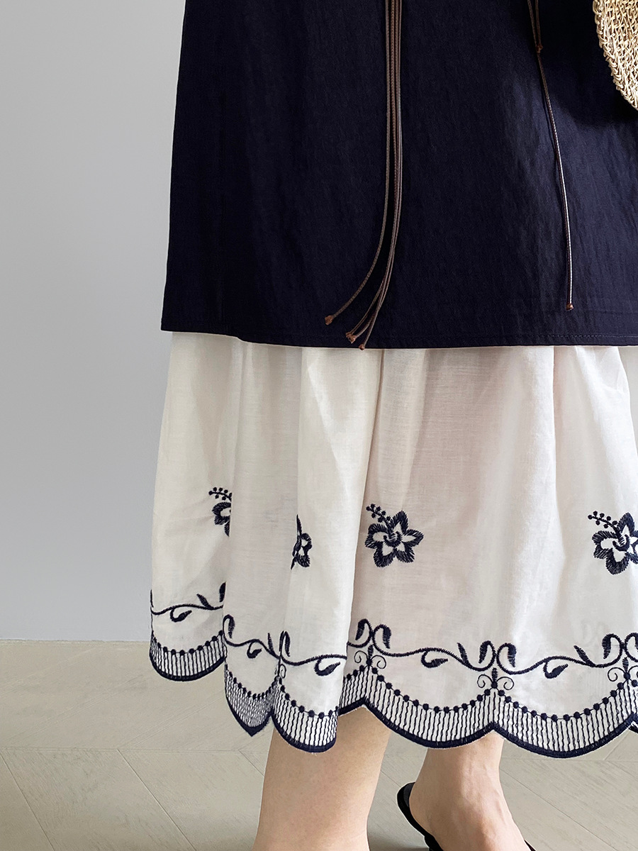 花柄 ファッション 優美な刺繍裾花柄スカート