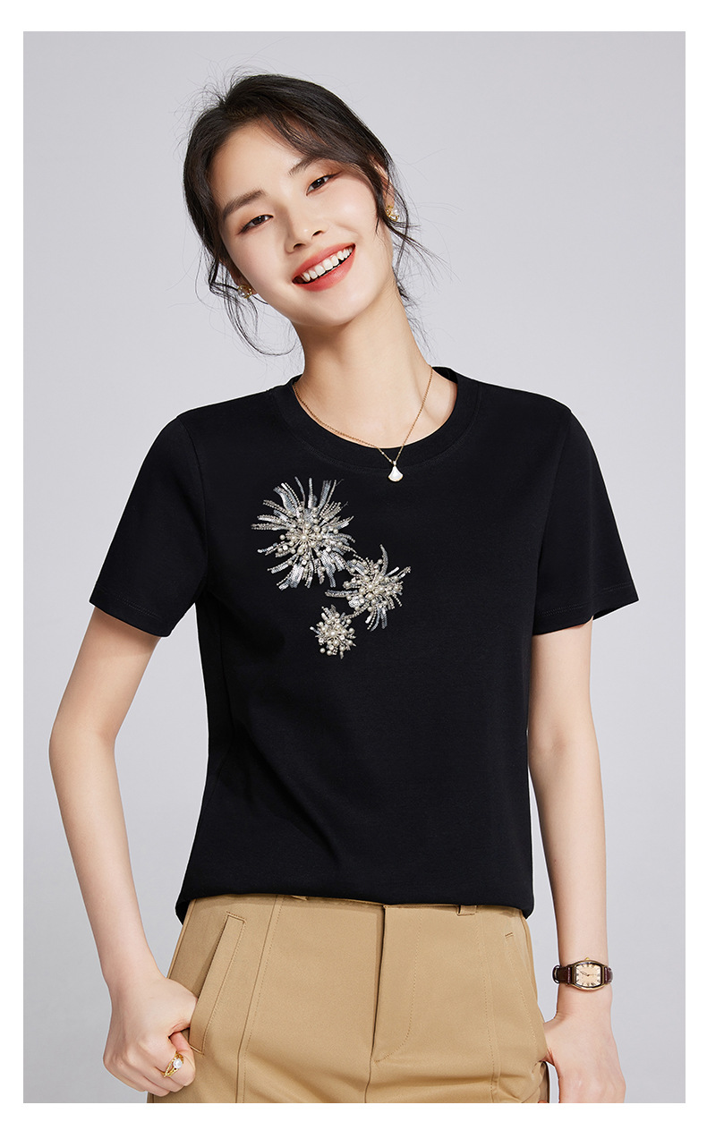 花柄 ファッション 煌めく花火刺繍 上質Tシャツ