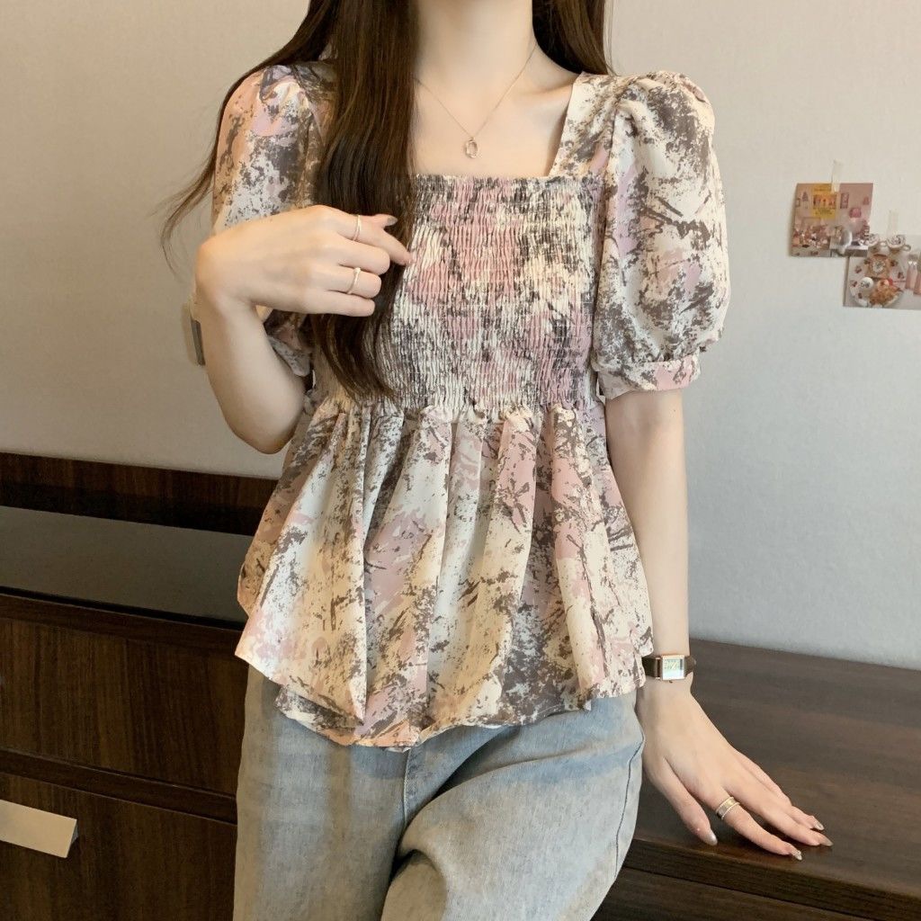 花柄 ファッション 水彩花模様 シャーリングチュニック