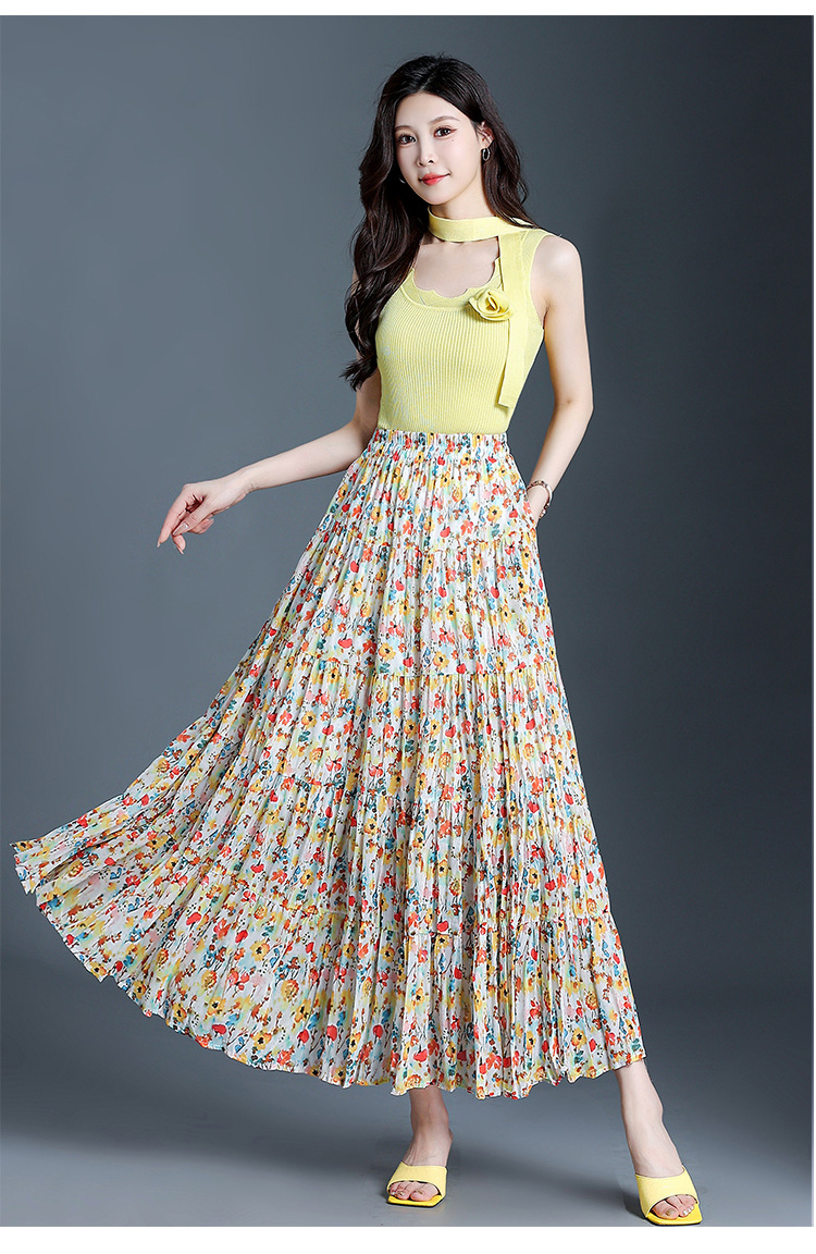 花柄 ファッション 花咲くプリーツマキシスカート