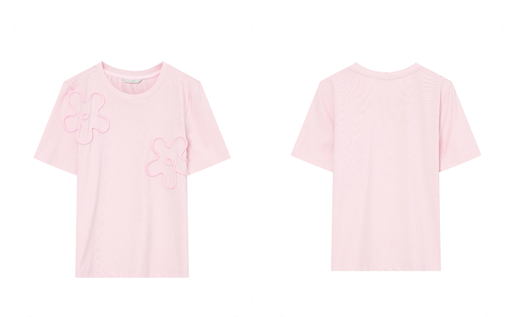 花柄 ファッション 花モチーフ 立体刺繍入りデザインTシャツ