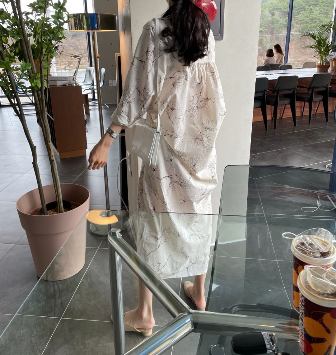 花柄 ファッション 優雅な花柄ゆったりロングワンピース