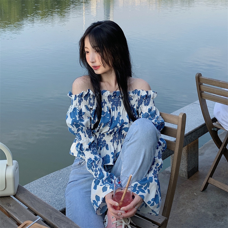 花柄 ファッション 涼やか花柄 オフショルダー チュニック トップス