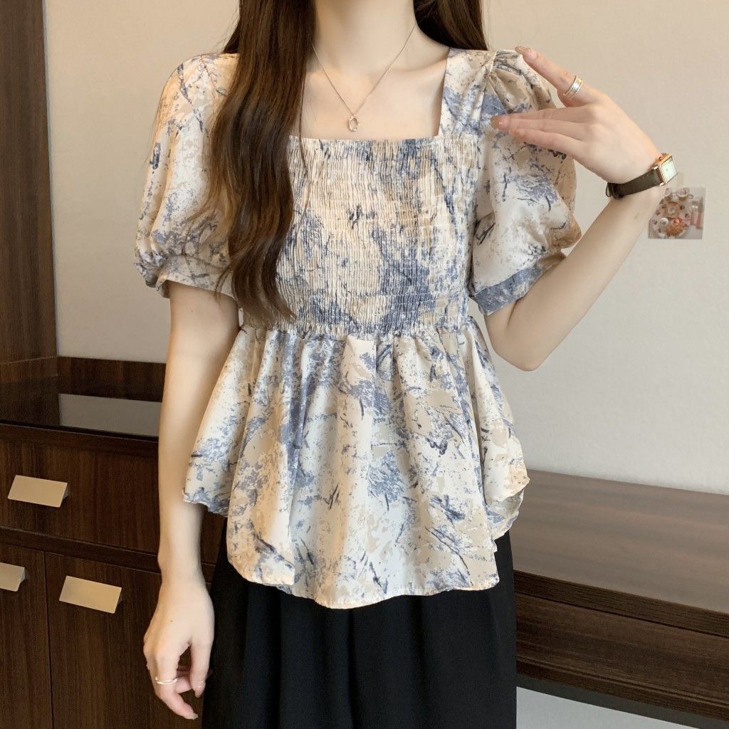 花柄 ファッション 水彩花模様 シャーリングチュニック