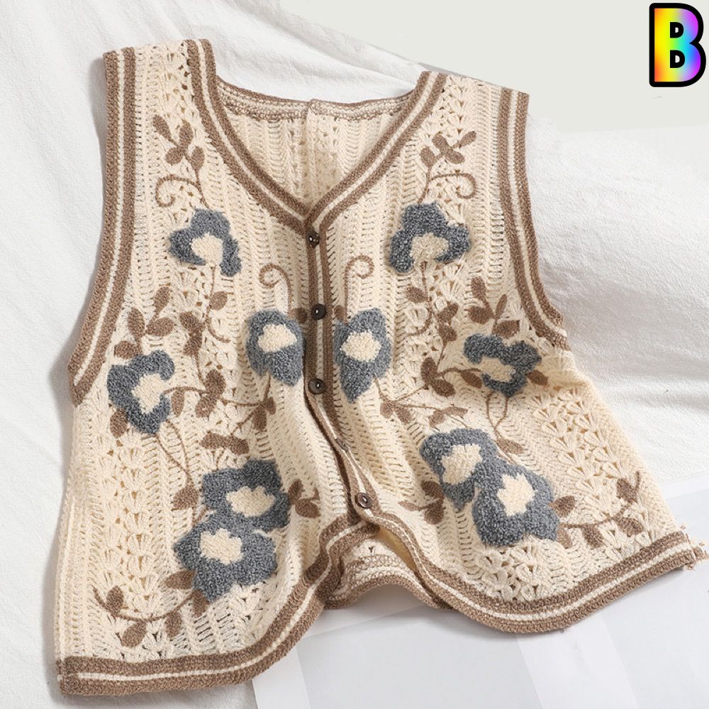 花柄 ファッション 花柄刺繍 ニットベスト カーディガン 秋冬 レディース