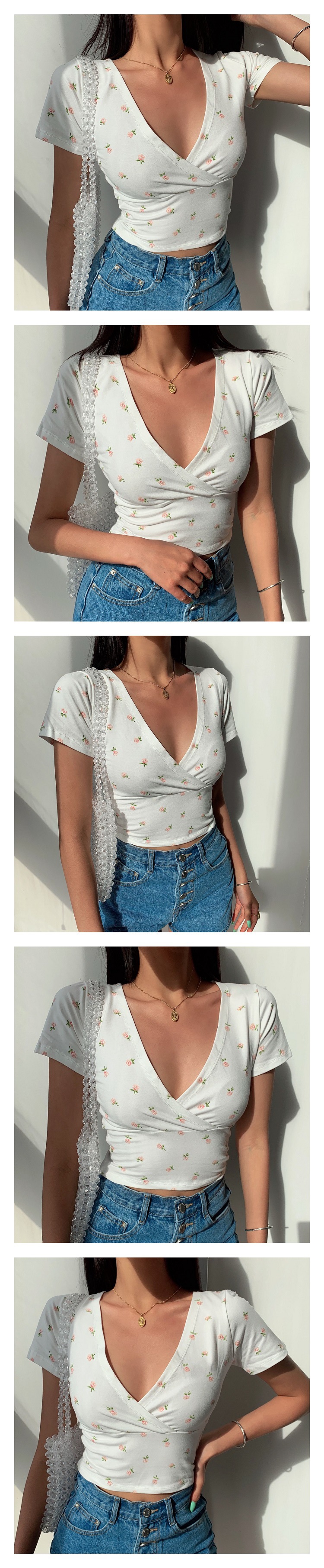 花柄 ファッション 優しい小花カシュクールTシャツ