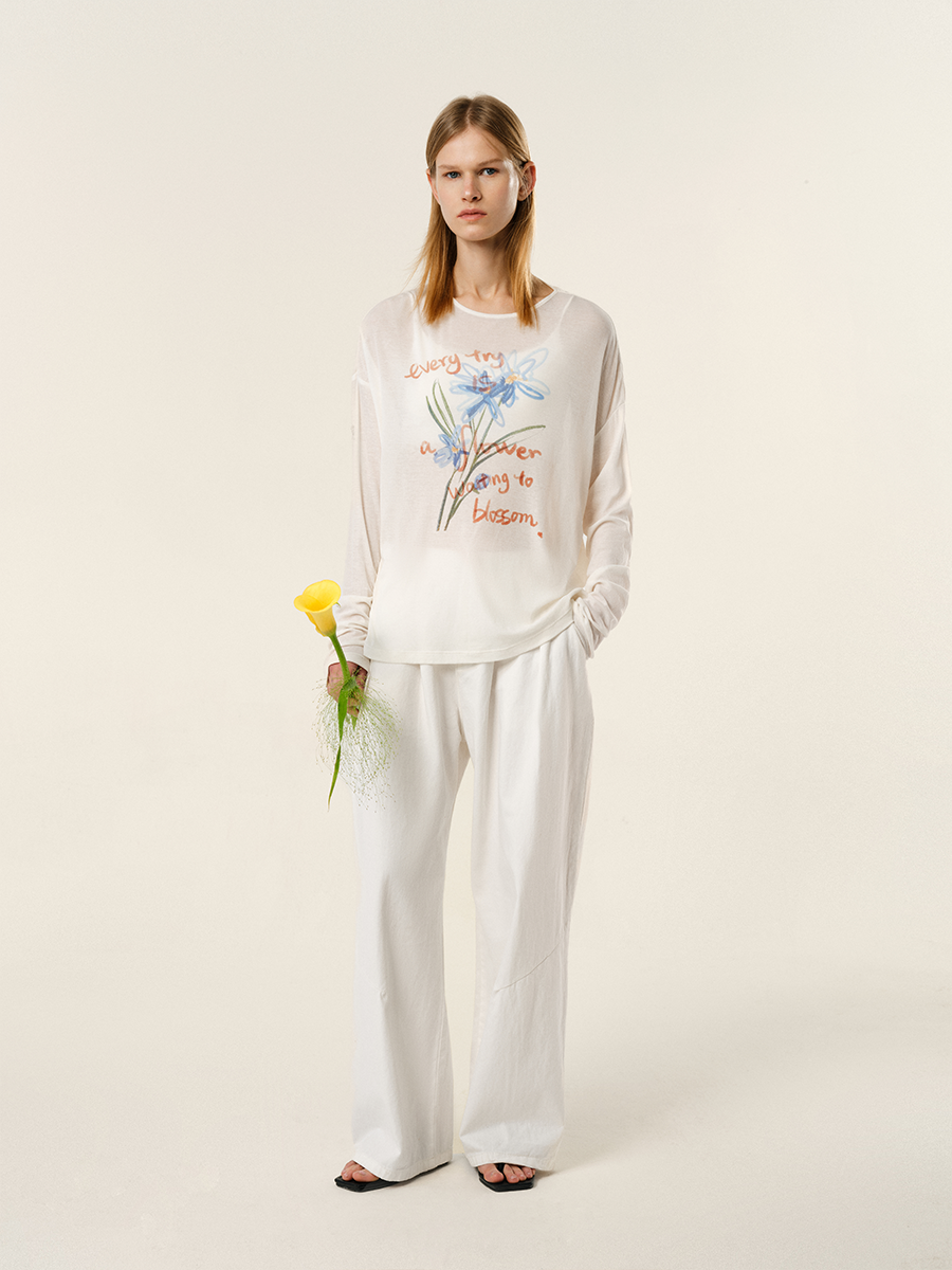 花柄 ファッション 花言葉 水彩画 長袖Tシャツ