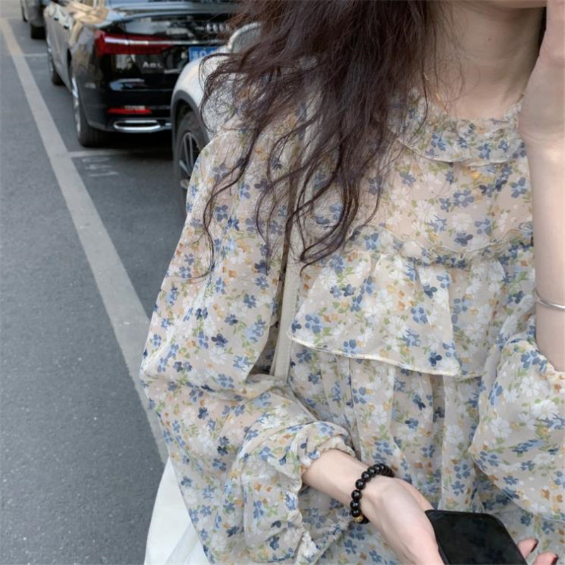 花柄 ファッション 優美フリルシフォン小花ブラウス