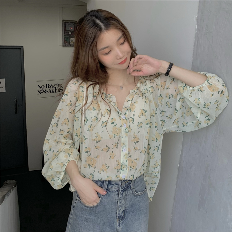 花柄 ファッション パフスリーブ 花柄ブラウス ゆったり着れる シフォントップス