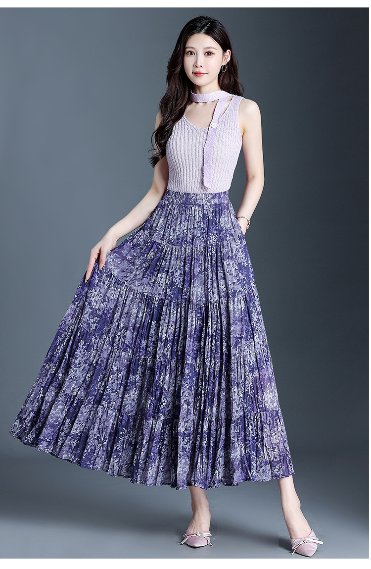 花柄 ファッション 花咲くプリーツマキシスカート