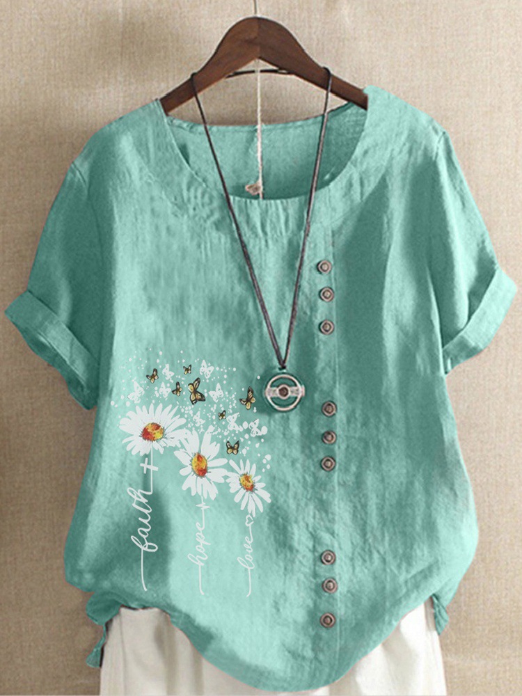 花柄 ファッション 蝶舞う野花刺繍ゆったりチュニック