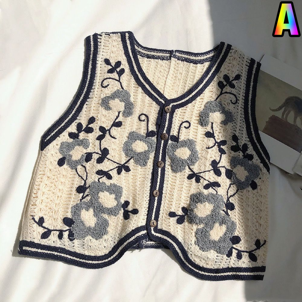 花柄 ファッション 花柄刺繍 ニットベスト カーディガン 秋冬 レディース