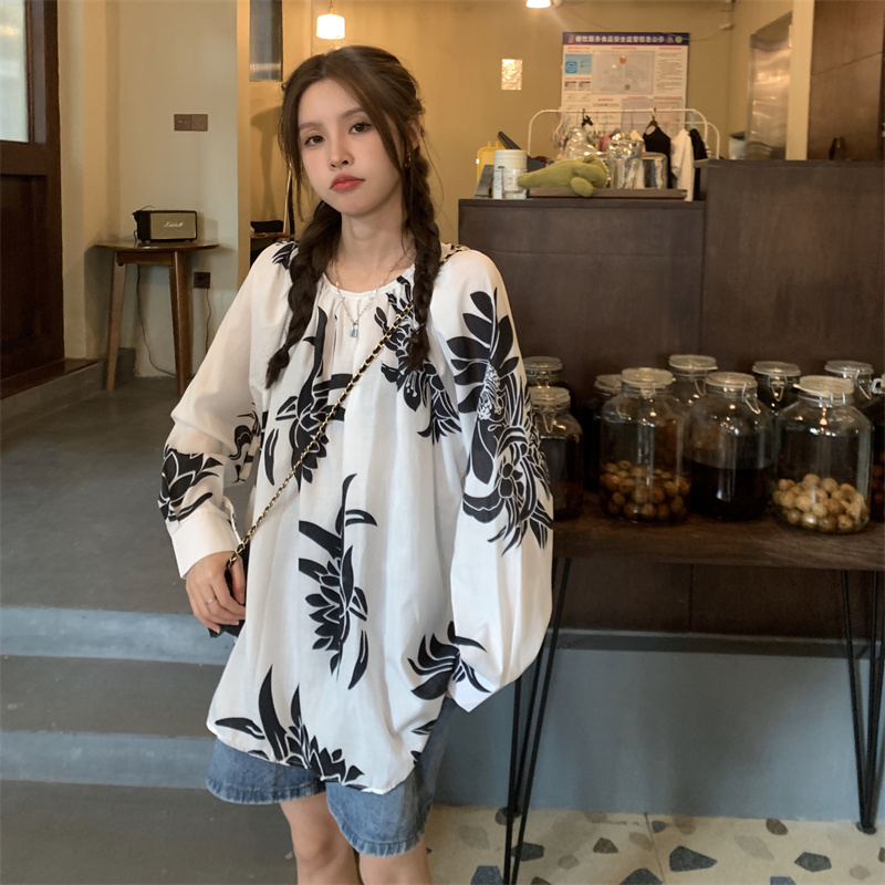 花柄 ファッション 秋映え 花柄ゆったりTシャツ 体型カバー カジュアルトップス